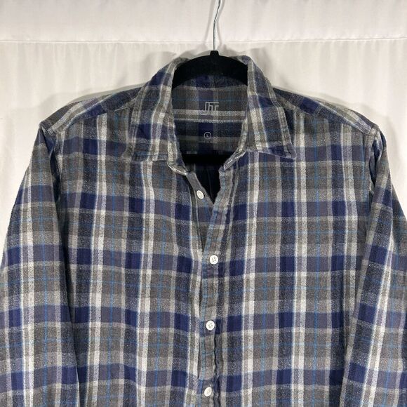Jack Threads Flannel Shirt Men's Large Grey Blue Plaid Button Up Long Sleeve Cot - Picture 2 of 6